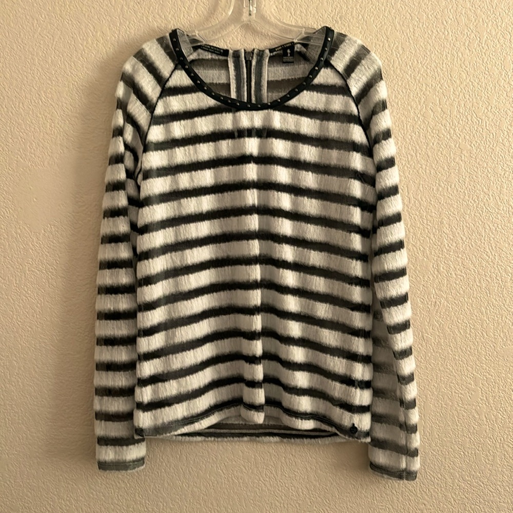Net & Faux Fur Striped Top